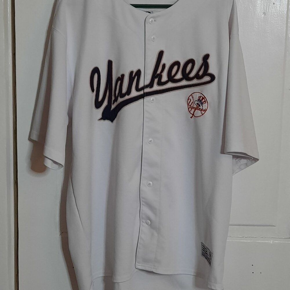 VTG 90s Y2K Dynasty MLB New York Yankees Spellout Jersey Mens XL White Stitches